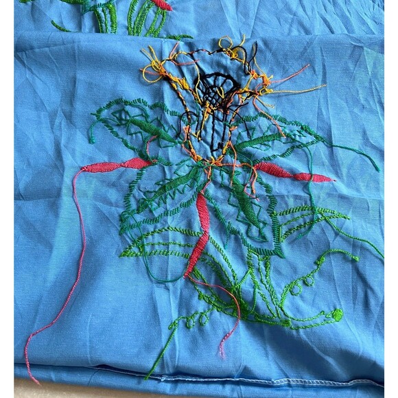 VTG Set 2 Mexican Folk Art Hand Embroidered Crochet Standard Pillow Cases Floral - Picture 6 of 7